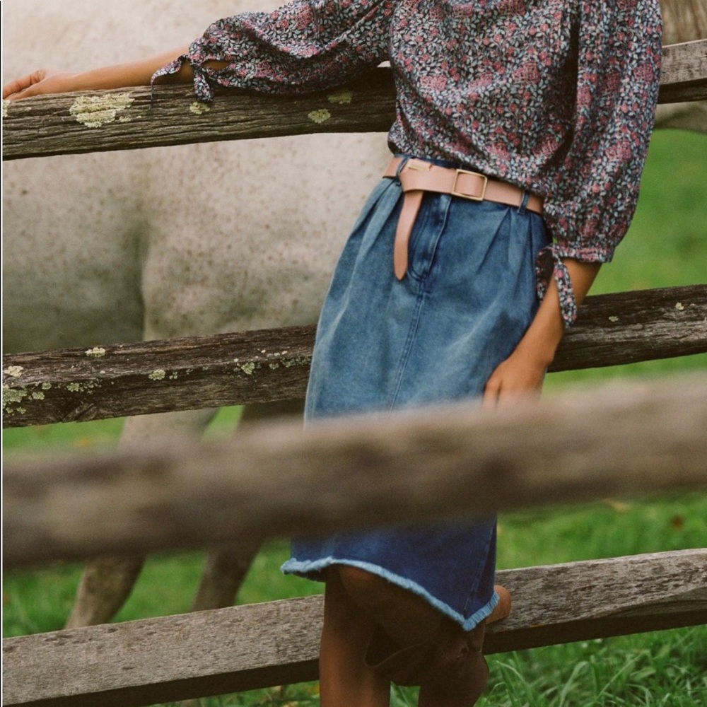 Denese Pleated Denim Midi Skirt